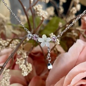 925 Sterling silver Cherry flower tassel necklace